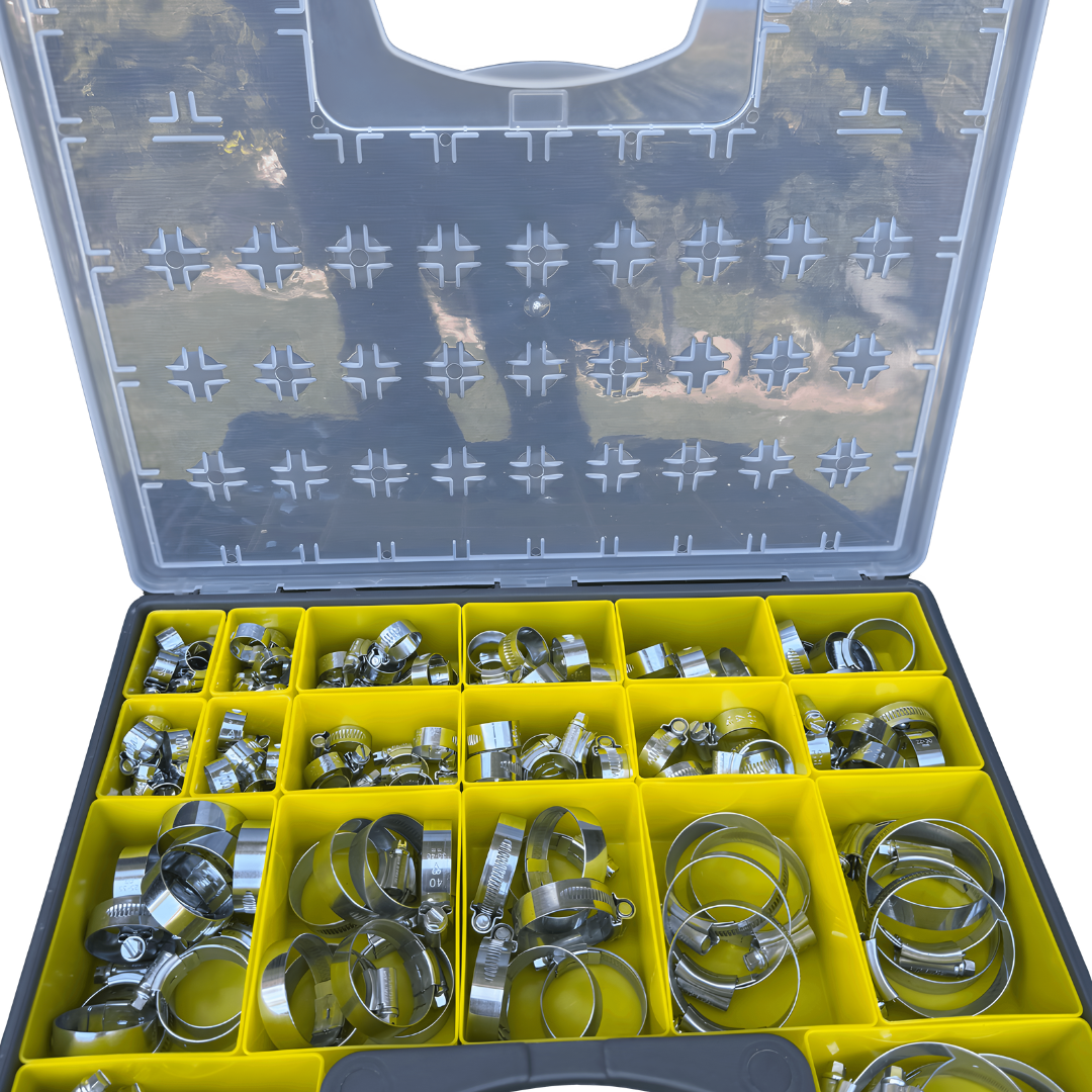Assorted Mild Steel Hose Clip Set | 130-Pack | 12–70mm Range | Heavy-Duty Worm Drive Clamps for Secure Pipe & Duct Fitting