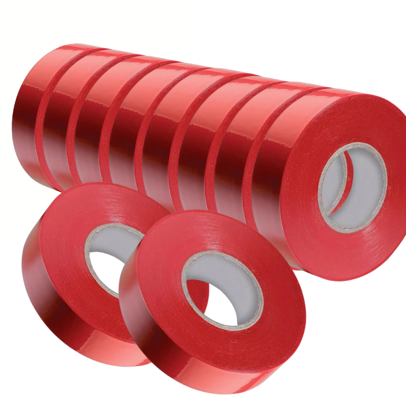 PVC Tape Size: 19mmx5m Roll - RED – High-tack PVC tape for insulation, repairs, and bundling. Easy to tear. Leaves no sticky residue - Price Pack x 10