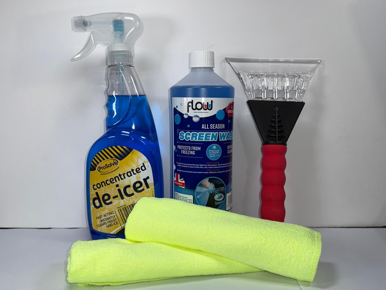 Ultimate Winter Car Care Pack | Concentrated De-Icer, Screen wash, Ice Scraper & Microfibre Clotas