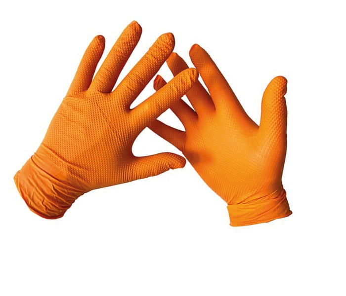 Premium Orange Diamond Grip Nitrile Gloves- 100Pairs