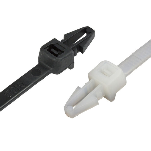 4.8x200mm Black Push Mounted Cable Ties - Pack of 100